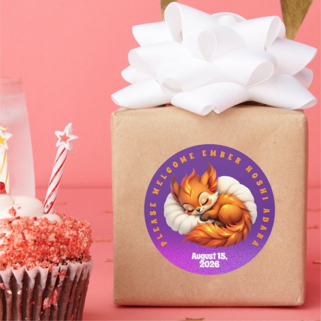 Cute Fox Cub Asleep in Starry Night Sky Classic Round Sticker (Party)