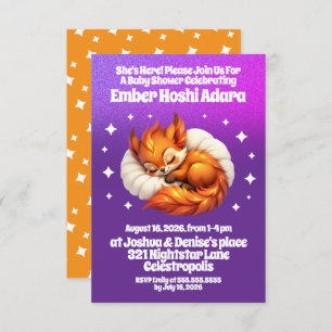 Cute Fox Cub Asleep in Starry Sky Baby Shower Invitation