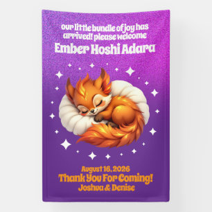 Cute Fox Cub Asleep in Starry Sky Baby Welcome Banner