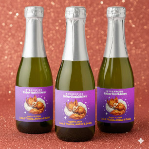 Cute Fox Cub Sleeping in Starry Sky Baby Shower Sparkling Wine Label