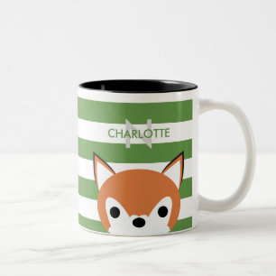 Cute Fox Custom Name & Initial Two-Tone Coffee Mug