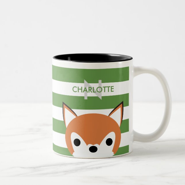 Cute Fox Custom Name & Initial Two-Tone Coffee Mug (Right)