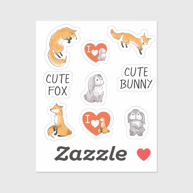 Cute Fox Cute Bunny Love Stickers (Sheet)