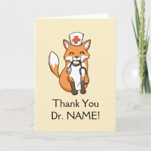 Cute Fox Drawing Thank You Card Doctor Template