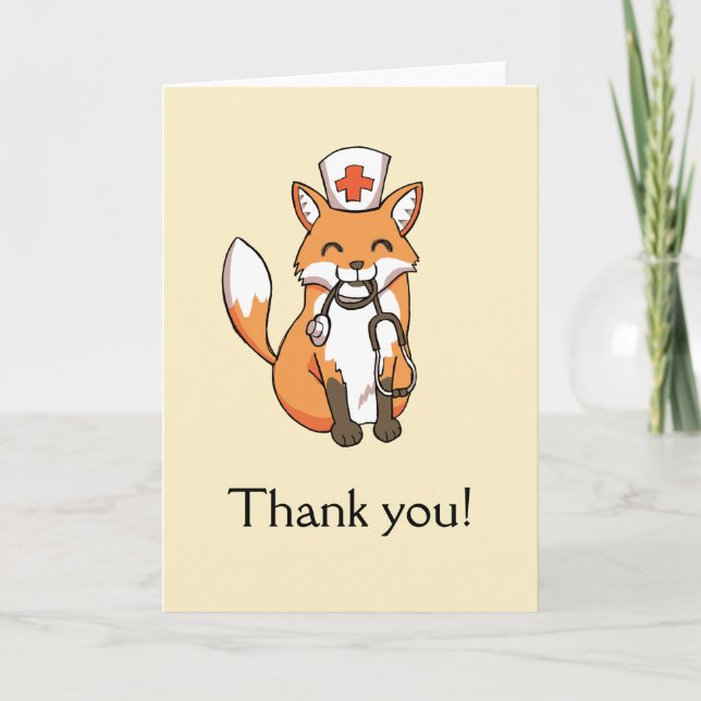 Cute Fox Drawing Thank You Card Nurse Doctor Carer (Front)
