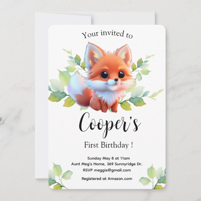 Cute fox drawing woodland animals forest friends  (Front)