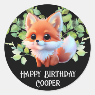 Cute fox drawing woodland animals forest friends  classic round sticker
