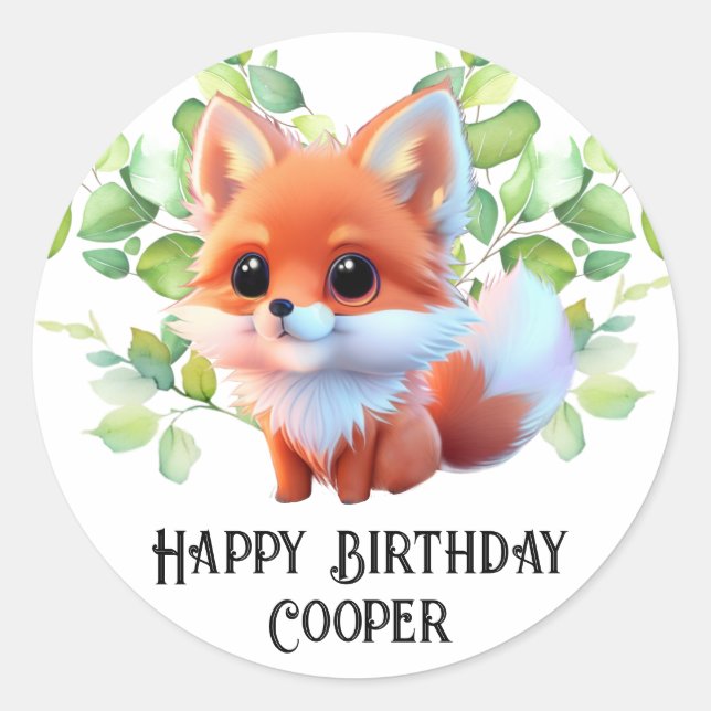 Cute fox drawing woodland animals forest friends  classic round sticker (Front)