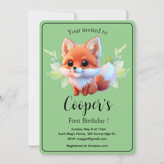 Cute fox drawing woodland animals forest friends  invitation (Front)