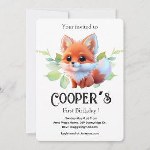 Cute fox drawing woodland animals forest friends invitation