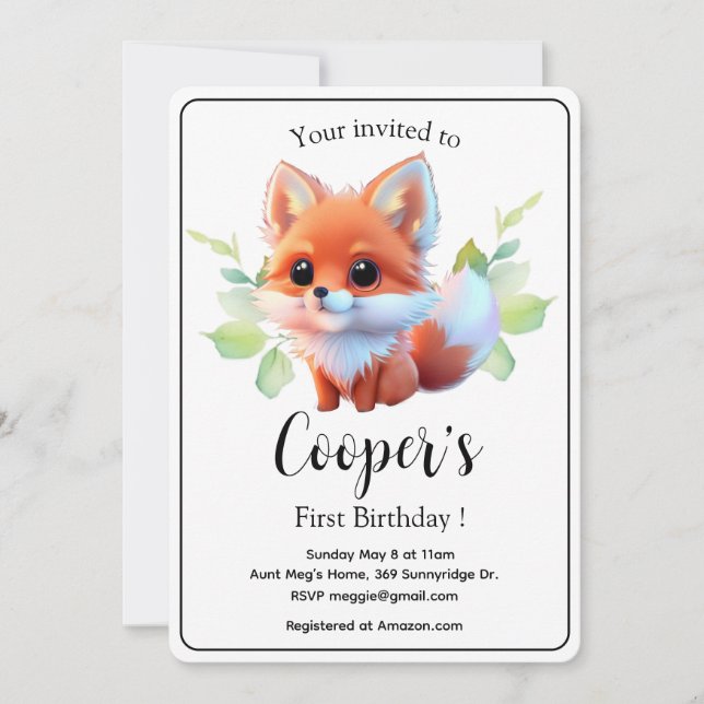 Cute fox drawing woodland animals forest friends  invitation (Front)