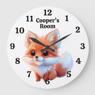 Cute fox drawing woodland animals forest friends  large clock