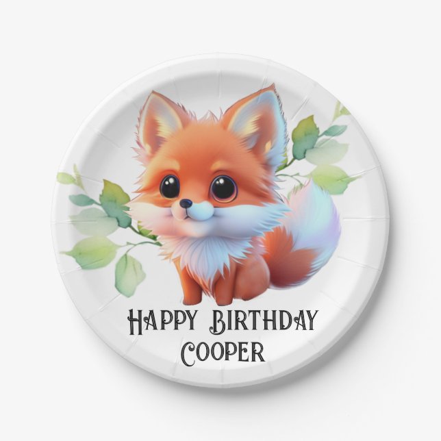 Cute fox drawing woodland animals forest friends  paper plate (Front)