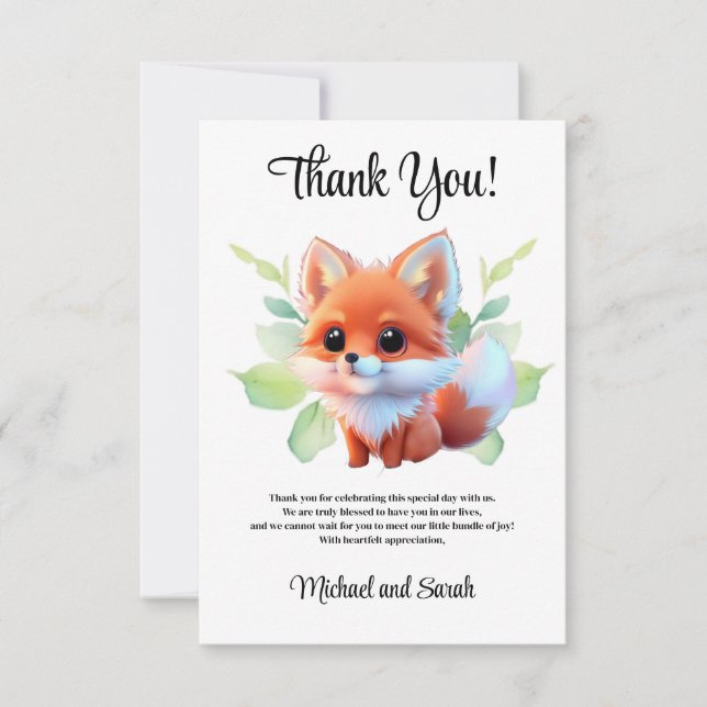 Cute fox drawing woodland animals forest friends  thank you card (Front)