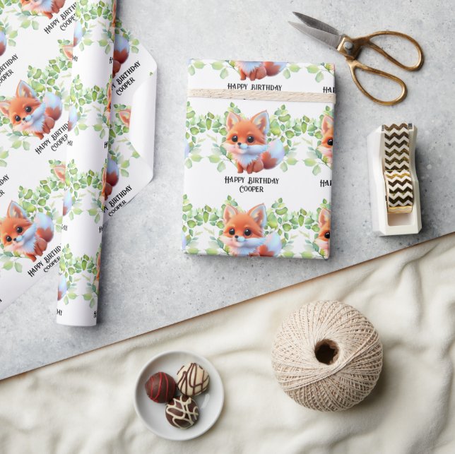 Cute fox drawing woodland animals forest friends  wrapping paper (Crafts)