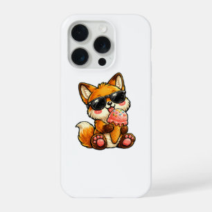 Cute Fox Eating Ice Cream With Sunglasses iPhone 15 Pro Case