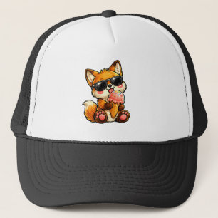 Cute Fox Eating Ice Cream With Sunglasses Trucker Hat