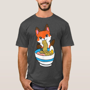 Cute Fox Eating Japanese Ramen Noodles T-Shirt