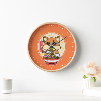 Cute Fox Eating Ramen Kawaii Japanese Food Gift Clock