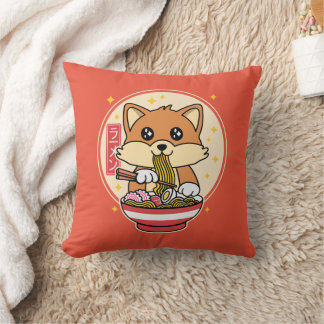 Cute Fox Eating Ramen Kawaii Japanese Food Gift Cushion