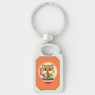 Cute Fox Eating Ramen Kawaii Japanese Food Gift Key Ring