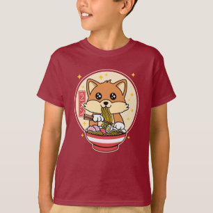 Cute Fox Eating Ramen Kawaii Japanese Food Gift T-Shirt