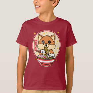 Cute Fox Eating Ramen Kawaii Japanese Food Gift T-Shirt
