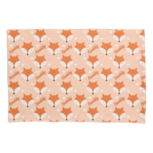 Cute Fox Face Kids Name Monogram Animal  Pillowcase