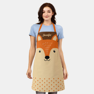 Cute Fox Face Personalised Name All-Over Print Apron