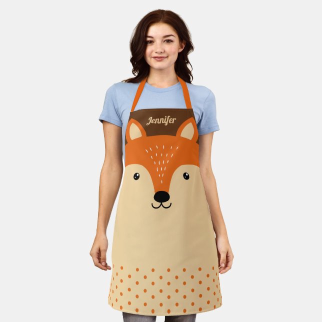 Cute Fox Face Personalised Name All-Over Print Apron (Worn)