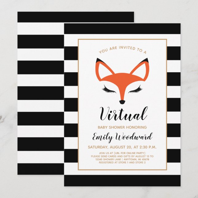 Cute Fox Face Virtual Baby Shower Invitation (Front/Back)