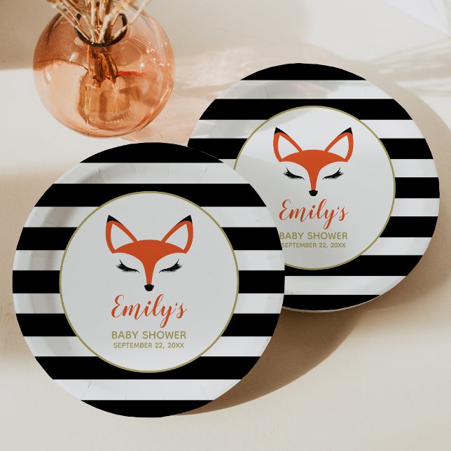 Cute Fox Face Woodland Baby Shower Paper Plate (Creator Uploaded)