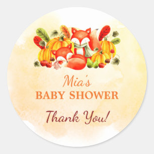 Cute Fox Fall Autumn Baby Shower Classic Round Sti Classic Round Sticker