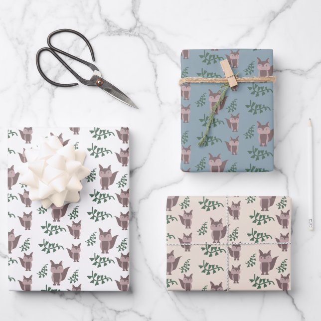 Cute Fox Fall Autumn Greenery Wrapping Paper Sheet (Front)