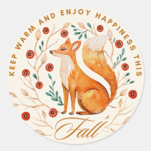 Cute Fox Fall Season Classic Round Sticker