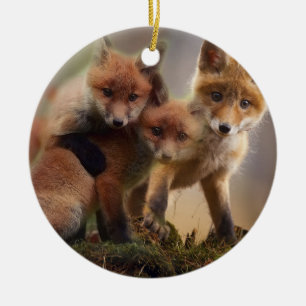 Cute Fox Family Ceramic Tree Decoration