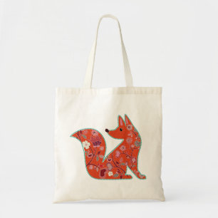Cute Fox Floral Pattern Folk Art Tote Bag