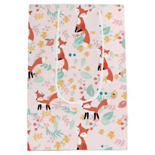 Cute Fox Floral Pink Design  Medium Gift Bag