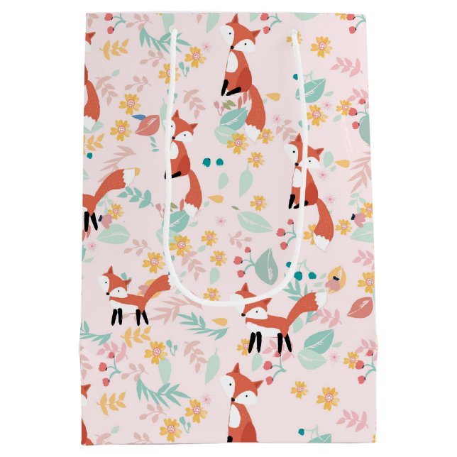Cute Fox Floral Pink Design  Medium Gift Bag (Back)