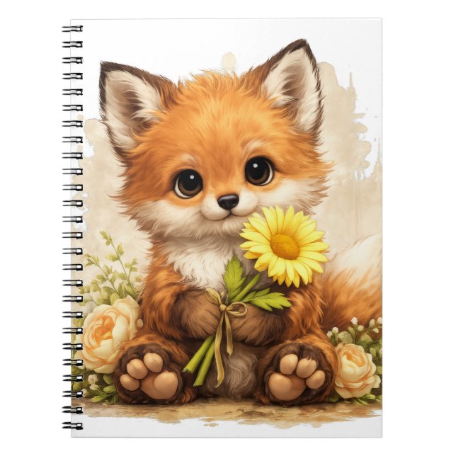 Cute Fox Flower Notebook – Kawaii Animal (Front)