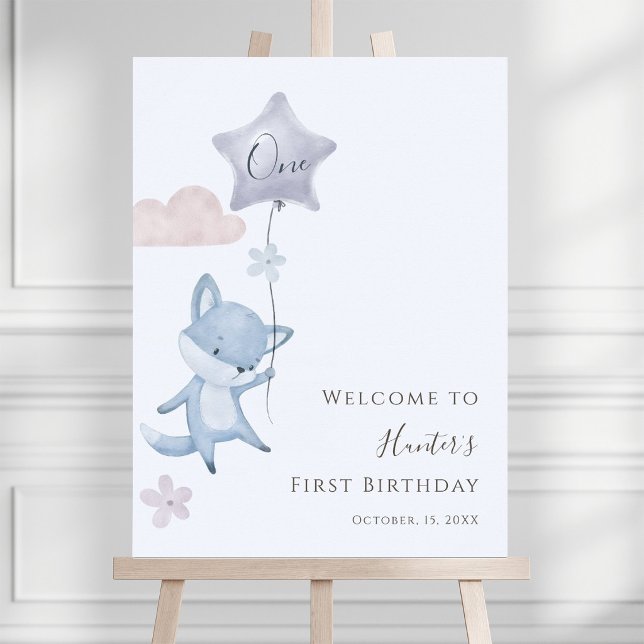 Cute Fox Flying Balloon First Birthday Welcome     Poster (Creator Uploaded)