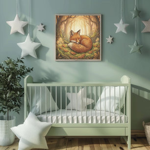 Cute Fox Forest Animals Nursery Poster