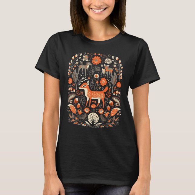 Cute Fox Forest Flowers Pattern for a Fox fan T-Shirt (Front)