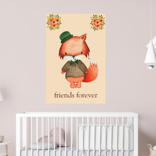 Cute Fox Friends Forever Boys Room Baby Nursery Poster