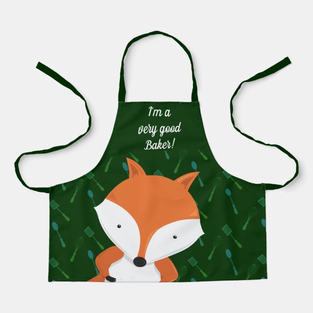 Cute Fox Green Baker Apron (Front)