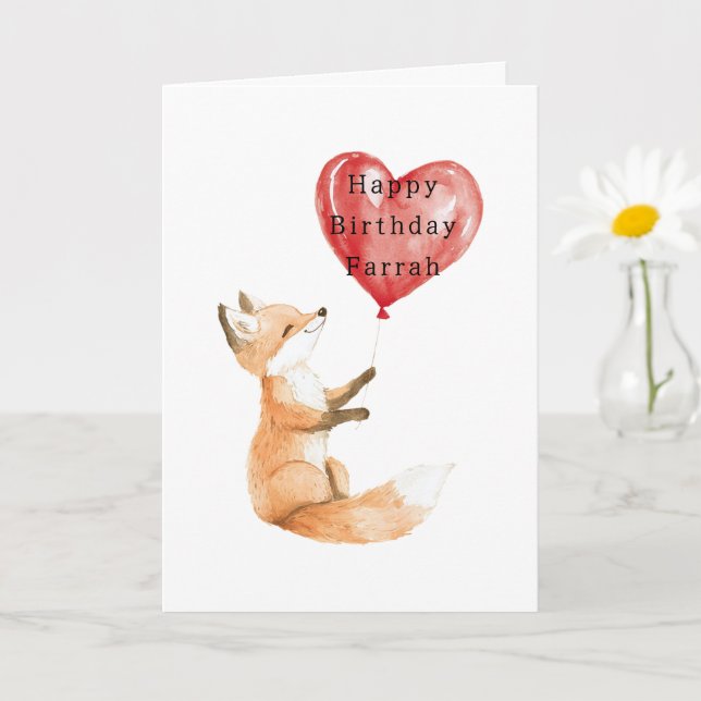 Cute Fox Heart Balloon Birthday Card (Small Plant)