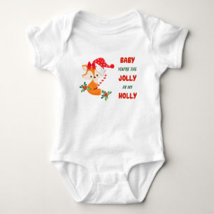 Cute Fox Holly Jolly Christmas Baby Bodysuit