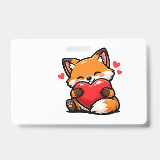 Cute Fox Hugging Heart – Kawaii Love Animal ID Badge