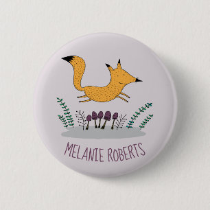 Cute Fox Illustration Kids Name 6 Cm Round Badge