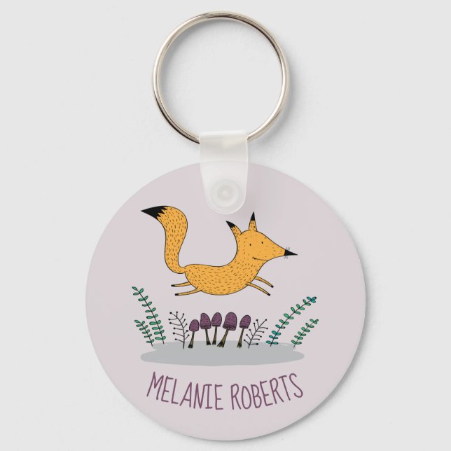 Cute Fox Illustration Kids Name Key Ring (Front)